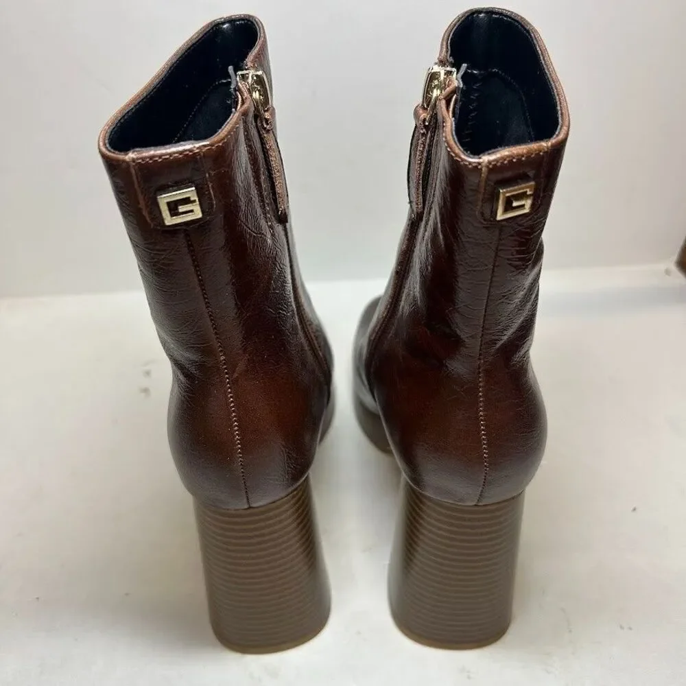 Guess Womens 7.5 M Medium Brown Leather Danca Platform Ankle Boots NIB RZ9